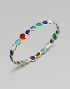 From the Polished Rock Candy Collection. As many stones and colors as shapes in this bright and beautiful design formed of a rich rainbow of semiprecious stones in gleaming gold.Mother-of-pearl, lapis, gold green agate, dyed red agate and turquoise18k yellow goldDiameter, about 2½Imported