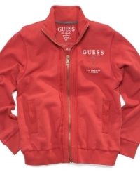 He'll race to wear this cozy and stylish Guess track jacket.