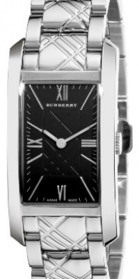 Burberry Women's BU1098 Check Engraved Black Dial Stainless Steel Watch