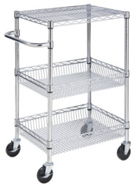 Honey-Can-Do CRT-01451 Heavy Duty Rolling Utility Cart, Chrome Wire, 3-Tier