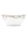 Fashion a stunning table in French Lace dinnerware. Platinum trim and an intricate floral pattern plucked right off the runway adorn this elegant, easy-clean serving bowl from Marchesa by Lenox.