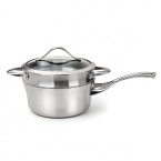 The first cookware to bring modern design into the home kitchen, Calphalon Contemporary Stainless delivers professional performance. This Calphalon double boiler is comprised of a heavy-gauge, full aluminum core encased between two layers of stainless steel for excellent heat conduction. Double riveted stainless steel handles stay comfortably cool. Lightweight, comfortable ergonomic design. Dome shape returns moisture to foods.