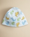 Baby's first style from Kissy Kissy, an impossibly cute cuffed hat with allover dino print.