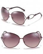 Chic round oversized sunglasses with glamorous open temples and crystal bead embellishments.