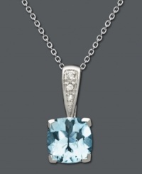 Capture elegance in pale blue hues. Necklace features a round-cut aquamarine (1-3/4 ct. t.w.) with diamond accents at the bail. Crafted in 14k white gold. Approximate length: 18 inches. Approximate drop: 3/4 inch.