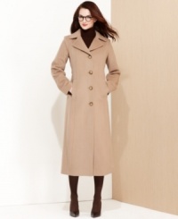 Anne Klein's coat is a classic, featuring sophisticated design details and a timeless silhouette crafted of a wool and cashmere blend.