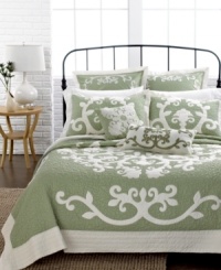 Serene green dream. With a look of whimsical beauty, this Aliani sham boasts a luxurious landscape of embroidery with fluid flourish designs.