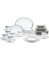 Make the occasion memorable with the Austin Platinum dinnerware set from Noritake. Timeless porcelain trimmed in bands of textured platinum and black elevate your meal with quiet sophistication.