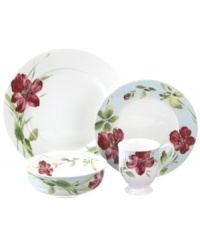 A beautiful arrangement, the Sweet Blossom place setting by Oleg Cassini accents casual tables in graceful garden style. Painterly lilies bloom on durable porcelain crafted in classically elegant forms.