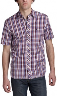 Fred Perry Men's Short Sleeve Tartan Shirt,White/Red/Rich Blue,XX-Large