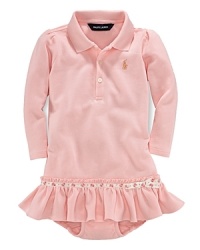 Sporty and girly style come together in harmony in a lightweight polo dress crafted from soft cotton mesh with Ralph Lauren's embroidered pony accenting the chest.