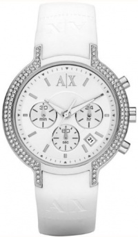 Armani Exchange Ladies Stainless Steel Case with White Rubber Strap Chronograph Watch