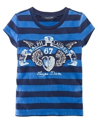 Seize the day in this bold striped cotton jersey tee accented with an applied heart graphic print for rocker-chic style.