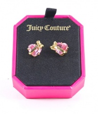 Juicy Couture Pink Gold Banner Faceted Heart Wish Stud Earrings