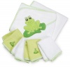 SpaSilk 100% Cotton Hooded Terry Bath Towel with 4 Washcloths, Green