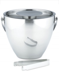 Keep drinks frosty cold with Gorham's timeless ice bucket, featuring brilliant stainless steel with a lid to seal in freshness. Includes tongs.