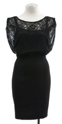 French Connection Black Lace Combo Blouson Dress 12