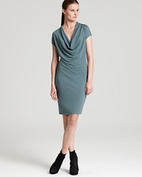 Your nine-to-five is fabulous when you rock it in this cowl neck Helmut Lang dress. Tough-luxe booties punctuate the look with editorial-approve style.