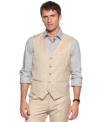 Paired or by itself, this vest from Perry Ellis adds some sophisticated style to your workweek wardrobe.