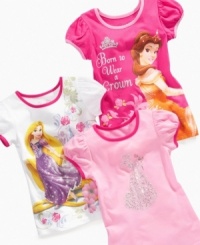 Shades of royalty. She can dress herself in the sparkly style of a princess with this dainty shirt from Disney.