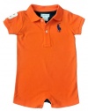 Ralph Lauren Layette Boys Big Pony Color-Block Shortall, Bright Signal Orange, 6 M