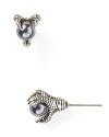 Engraved, silver plated talons encase a luminous faux pearl on this pair of House of Harlow 1960 stud earrings, perfecting edgy glamour.