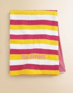 Stripes on the front, solid on the back and remarkably soft all over...this modern baby blanket is sure to be a new forever favorite. CottonMachine washMade in USAFOR PERSONALIZATION Select a quantity, then scroll down and click on PERSONALIZE & ADD TO BAG to choose and preview your personalization options. Please allow 4-6 weeks for delivery. 