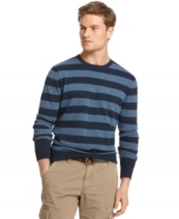 Step up your prep with this lightweight striped sweater from Izod.