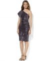 Dazzling sequins and a flirty one-shoulder silhouette lend timeless glamour to Lauren Ralph Lauren's elegantly ruched cocktail dress. (Clearance)