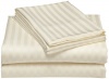 Elite Home Collection Wrinkle Resistant Woven Stripe 300-Thread Count 100-Percent Cotton Sateen Queen Sheet Set, Ivory