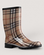 Mid-calf flat rain boots featuring Burberry's signature check.