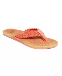 Resort ready. The Aruba thong sandals by Roxy feature a summery woven design on the vamp that will leave you longing for the beach.