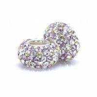 Set of 2 - Bella Fascini Lilac Purple Yellow Mix Crystal Pave Bling Beads - Made with Authentic Swarovski Crystal Elements - Solid Sterling Silver Core Fits Perfectly on Chamilia Moress Pandora and Compatible Brands