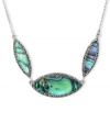 Inspire your look with ocean color. Genevieve & Grace's pretty necklace features three marquise-cut abalone glass accents and glittering marcasite. Set in sterling silver. Approximate length: 17 inches. Approximate drop: 5/8 inch.