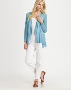 The flawless result of a lightweight fabrication and classic, ribbed details, this open-front cardigan is a must-have.Open-front designLong sleevesRibbed detailsDipped hemBack seamAbout 25 from shoulder to hem80% viscose/20% linenHand washImported of Italian fabric Model shown is 5'10 (177cm) wearing US size Small. 