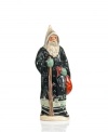 Father Christmas traverses the world on foot with walking stick and bag of treasures in tow. Made with an antique chocolate mold and then hand-painted for sweet, uniquely Vaillancourt style.