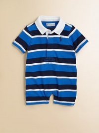 Ralph Lauren Layette Boy's Striped Rugby Shortall (3 Month, Sky Blue)