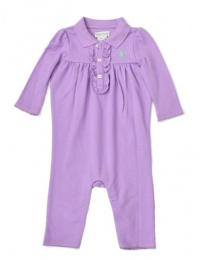 Ralph Lauren Layette Girl's Ruffle Placket Coverall, Purple, 9 Month