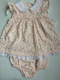 Ralph Lauren Polo Pony 2 Piece Pink Floral Ruffled Hem Dress and Diaper Cover, Size 3 Months