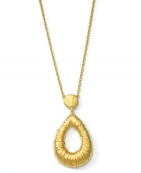 Wrap up great style. This T Tahari necklace features 14k antique gold plating and a wrapped teardrop pendant. Crafted from nickel-free base metal, this design is suitable for sensitive skin. Approximate length: 32 inches + 3-inch extender. Approximate drop: 3-1/4 inches.