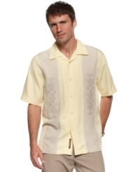 Take your wardrobe on an instant vacation with this breezy panel-front shirt from Cubavera. (Clearance)