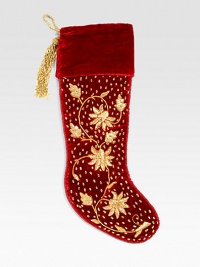 EXCLUSIVELY AT SAKS.COM. Ornate embroidery transforms this Christmas stocking in lush velvet, from renowned designer Sudha Pennathur. Handcrafted7½W X 21LVelvet with gold chintz embroidery and rayon cordDry cleanImported