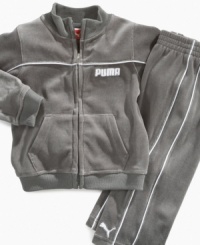 Out on the playground or in the playroom, he'll be cute and comfy in this velour jacket and pants set by Puma.