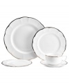 New traditions begin with the Adelaide Platinum place setting from Mikasa. Sumptuous platinum and elegant shaping in white bone china make any occasion special.