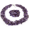 18 Multi Strands Purple Amethyst Chips Cluster Necklace and Bracelet Set