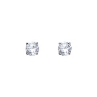 14K White Gold 4mm Round CZ Solitaire Basket Stud Earrings with Screw-back for Children and Women