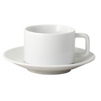 An ideal service for contemporary interiors, the simplicity of the finish resembles the weave of a natural fabric. The basis for Everyday Elegance, this versatile porcelain service offers the ability to go from day to evening with the substitution of a mug to tea cup/saucer and coupe soup to rim soup.