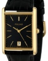 Pulsar Men's PXDA80 Gold-Tone Stainless Steel Black Leather Strap Watch