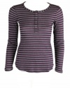 Splendid Womens Granite/Eggplant Striped Henley Waffle Top XS