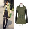 Donner® Woman Military Army Green Contrasting Black PU Leather Sleeved Jacket Trench Coat